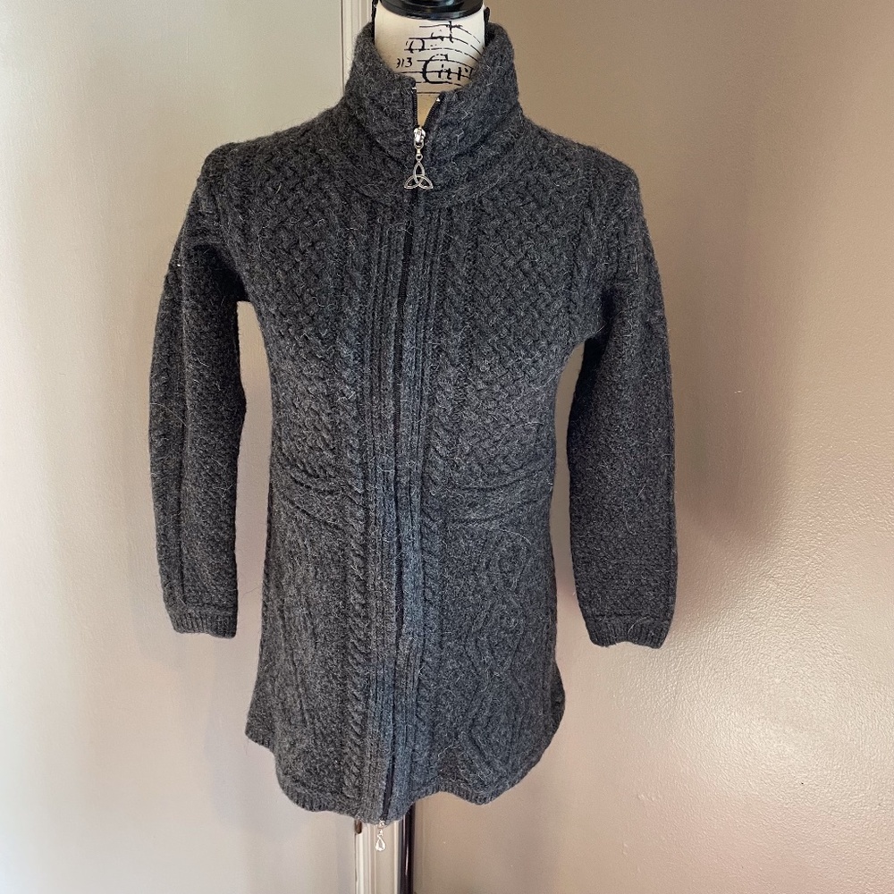 Aran Mor wool long zip cardigan sweater